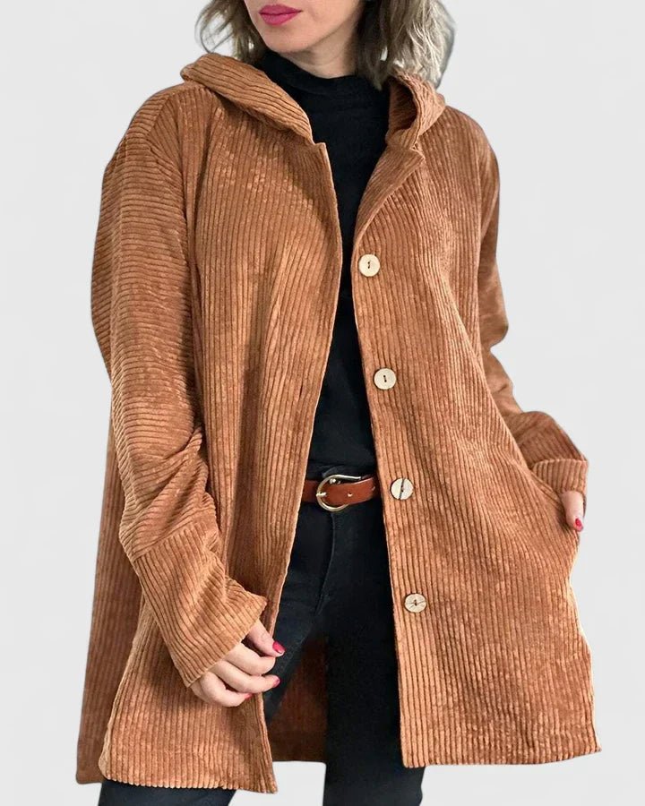 Women's Corduroy Hooded Longline Jacket - Khaki