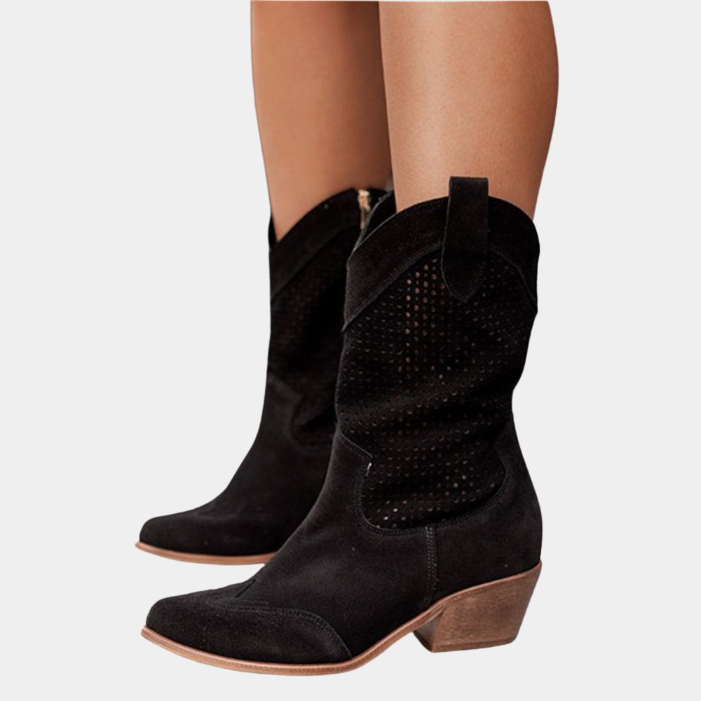 Women's Faux Leather Western Cowboy Boots - Black