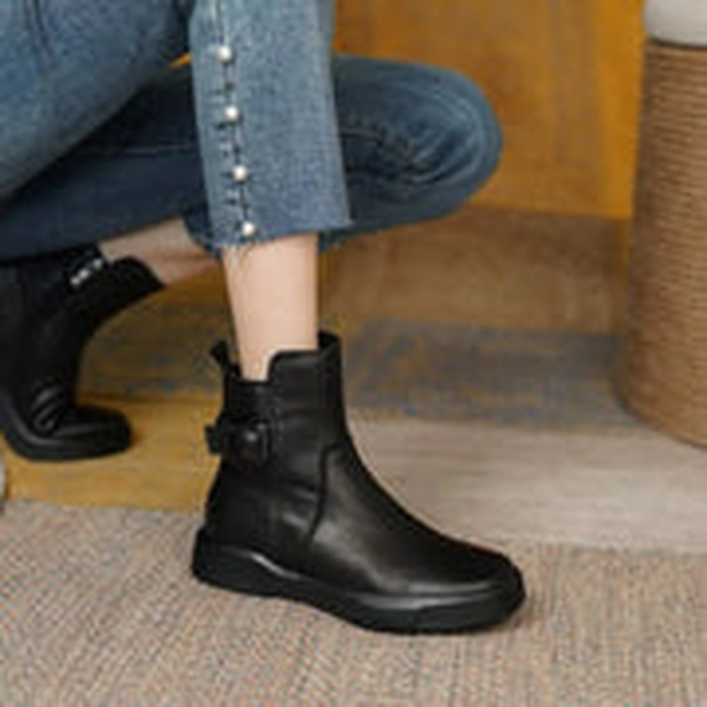 Women's Leather Buckle Ankle Boots