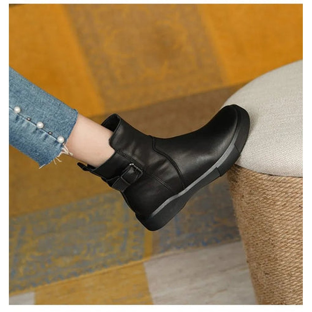 Women's Leather Buckle Ankle Boots