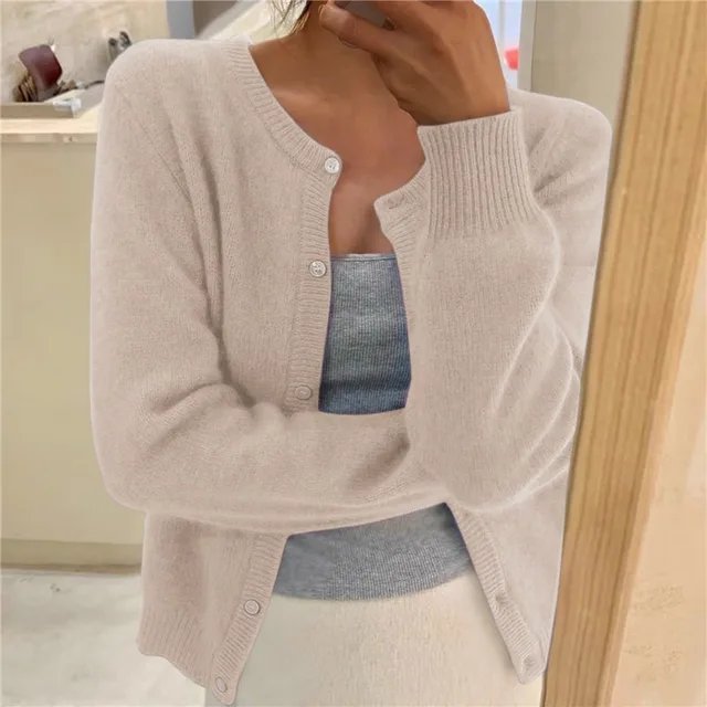 Women's Slim Cropped Knit Cardigan - Beige