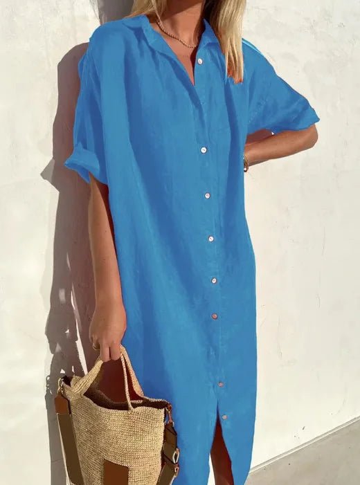 Women's Black Oversized Midi Shirt Dress - Blue