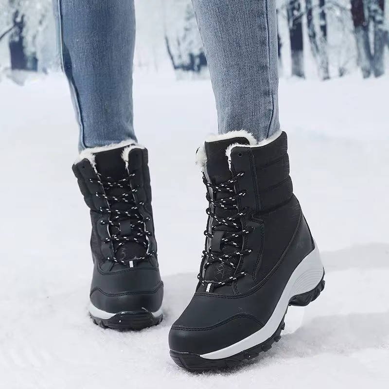 Women's Faux Leather Waterproof Platform Snow Ankle Boots