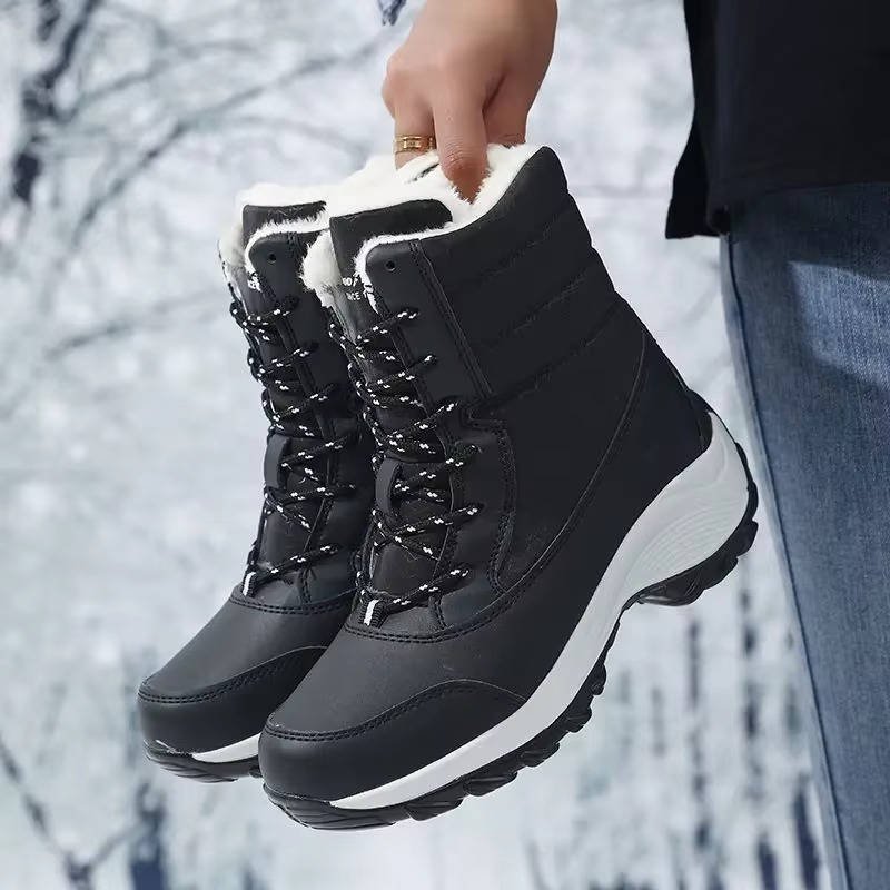 Women's Faux Leather Waterproof Platform Snow Ankle Boots