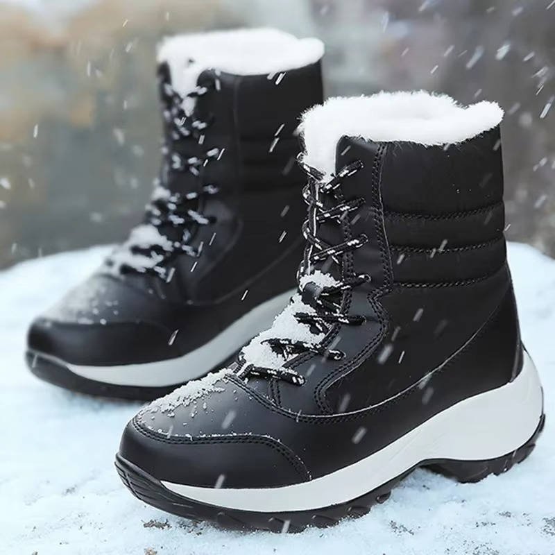 Women's Faux Leather Waterproof Platform Snow Ankle Boots