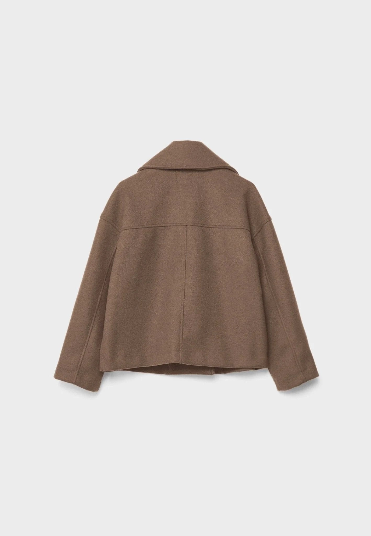 Women's Oversized Cropped Wool Peacoat - Brown