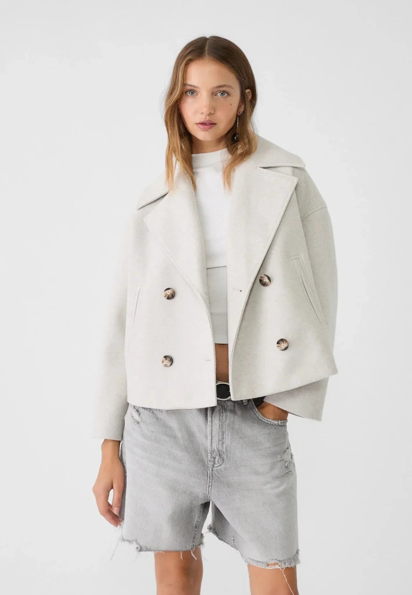 Women's Oversized Cropped Wool Peacoat
