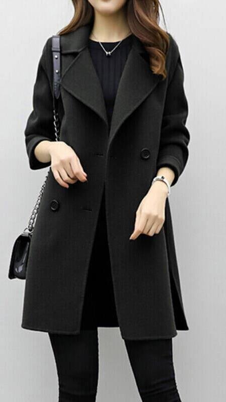 Women's Oversized Longline Wool Coat - Black