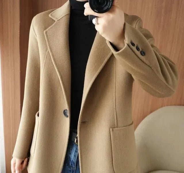 Women's Work Longline Wool Blazer - Beige