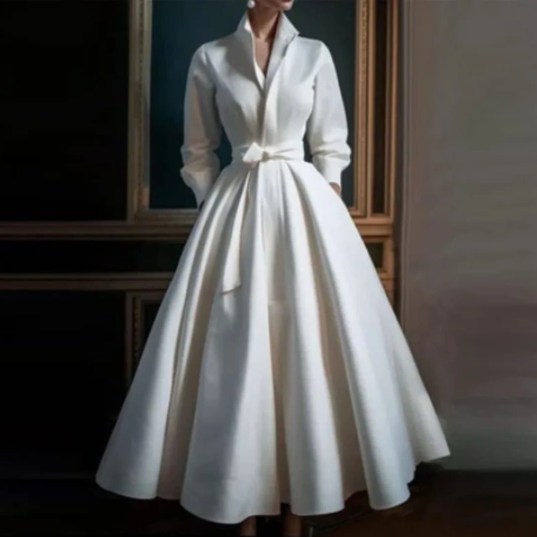 Women's Ball Satin Midi Party Gown - White