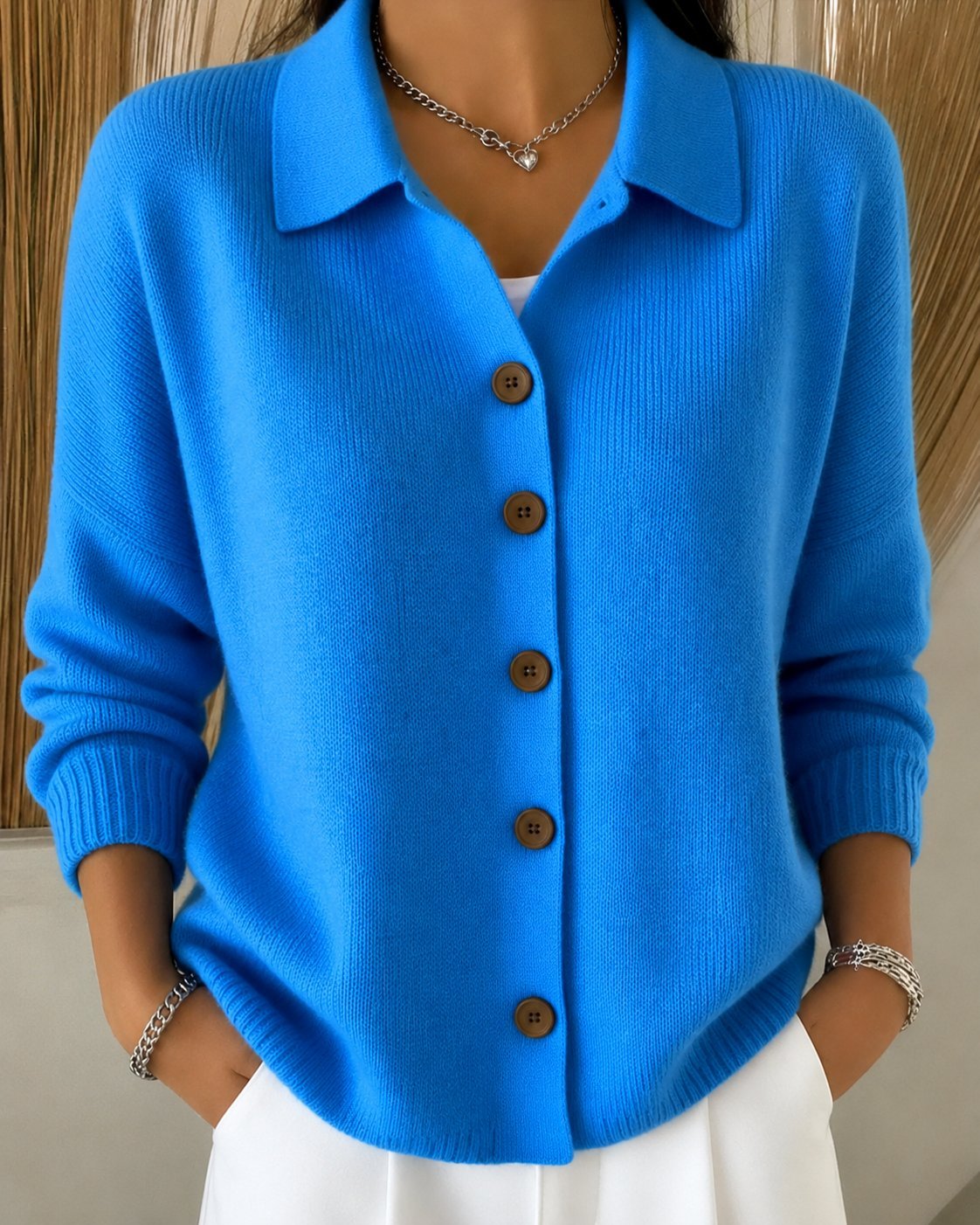Women's Chunky Oversized Knit Ribbed V-Neck Cardigan - Blue