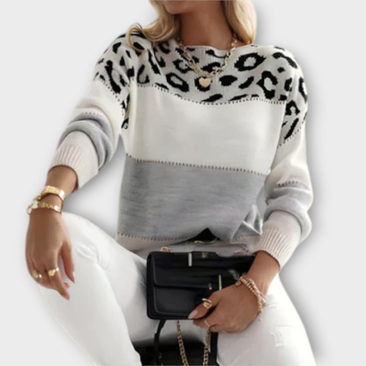 Women's Leopard Print Jumper - Gray