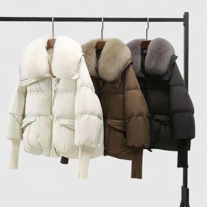 Women's Oversized Fur-Collar Faux Fur Puffer Jacket
