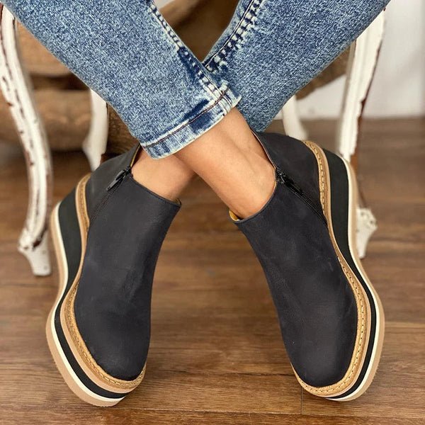 Women's Platform Wedge Ankle Boots - Black