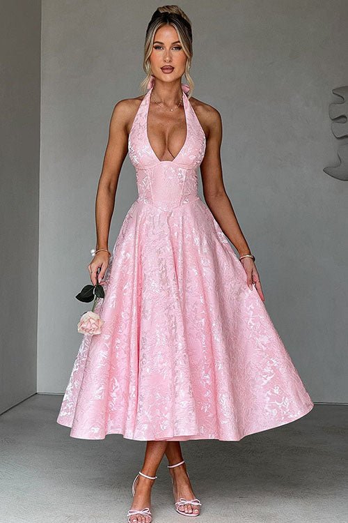 Women's Halter Party Midi Dress - Pink