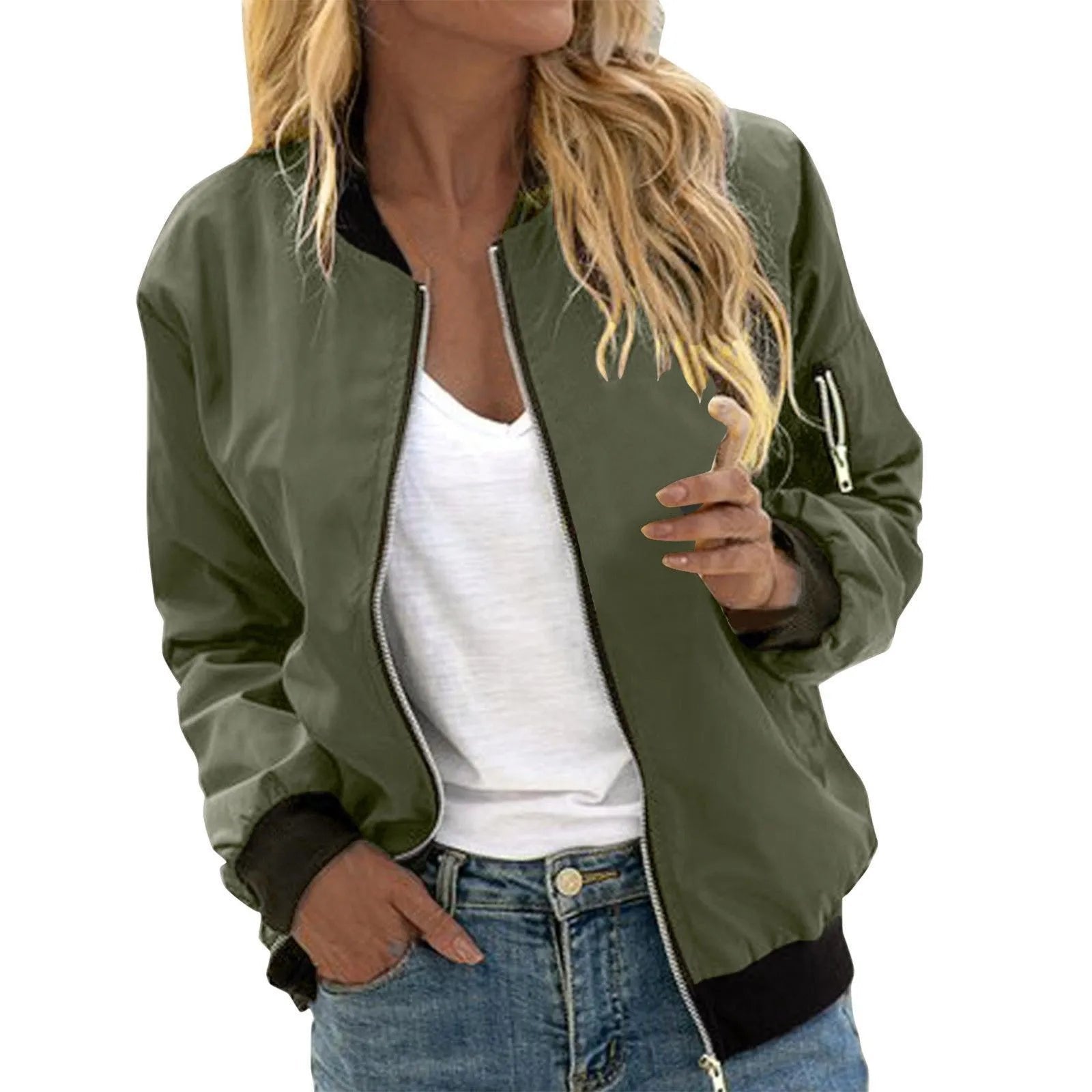 Women's Satin Cropped Bomber Jacket - Green
