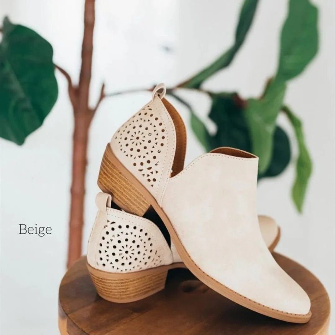 Women's Floral Suede Ankle Booties - Beige