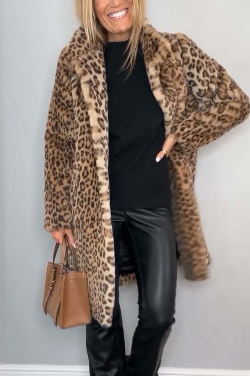 Women's Leopard Print Longline Faux Fur Coat