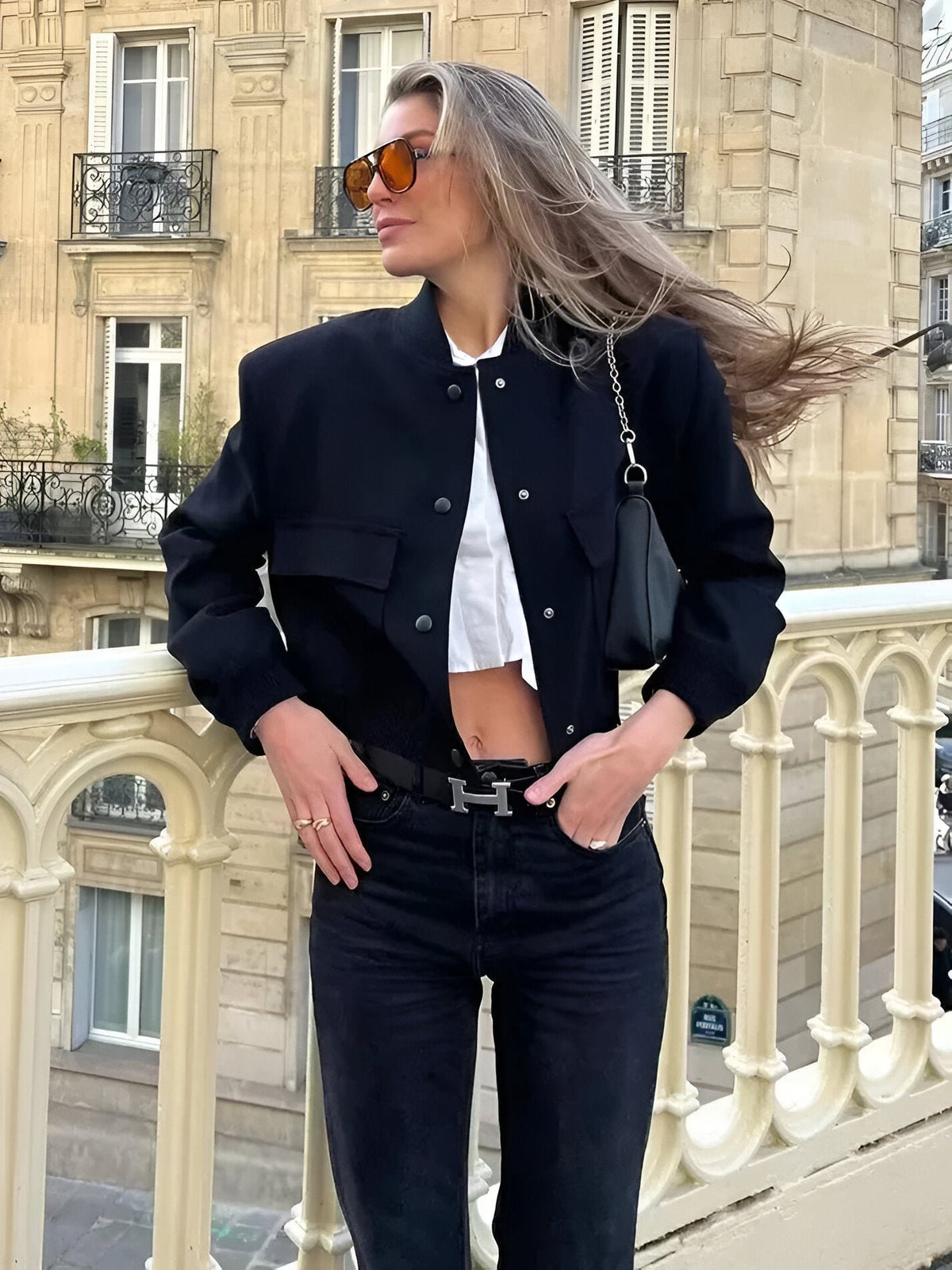 Women's Cropped Faux Leather Bomber Jacket