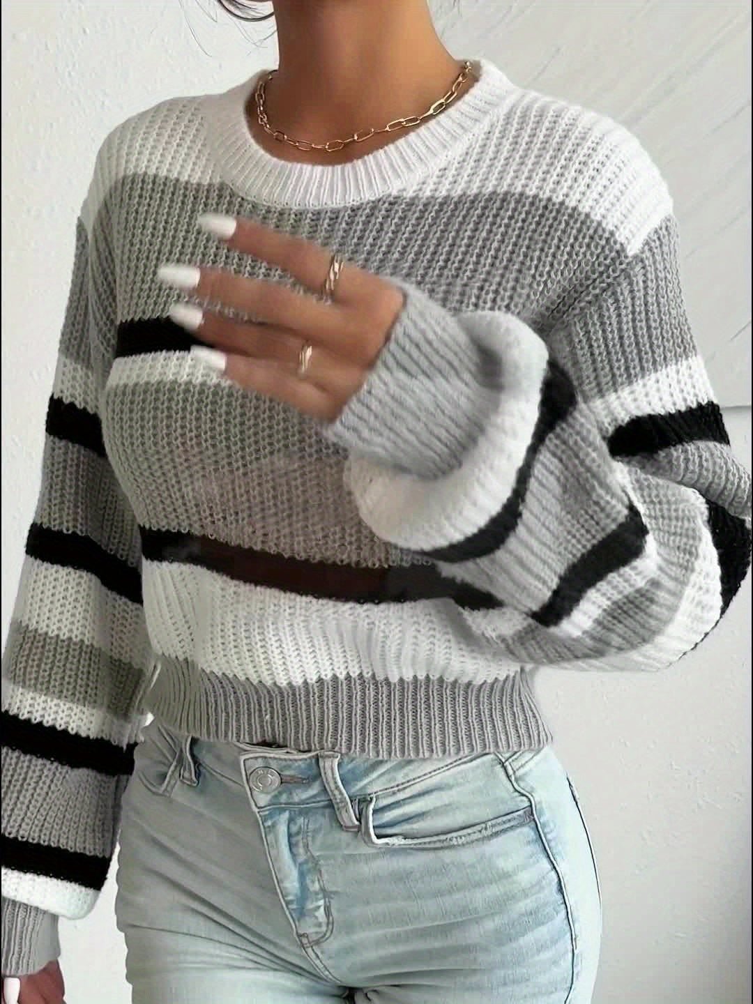 Women's Cropped Striped Ribbed Jumper