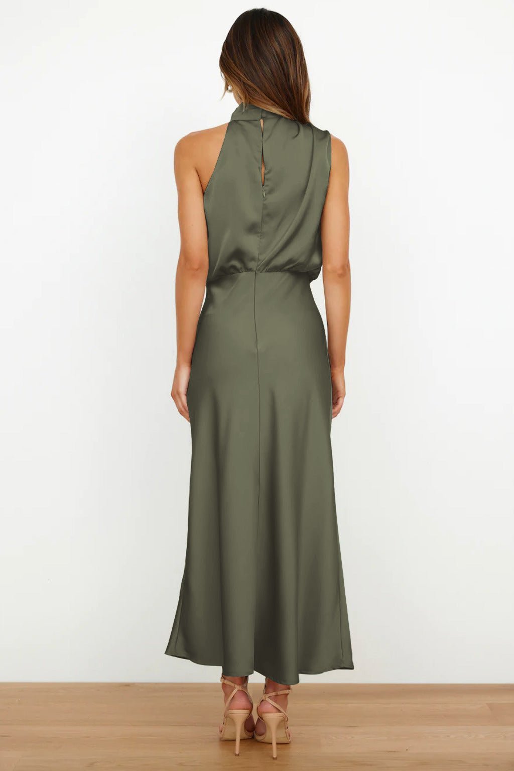 Women's Satin Halter Midi Party Dress