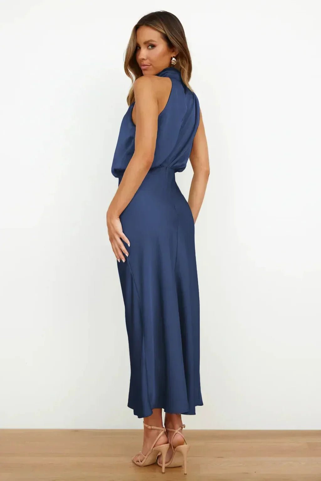 Women's Satin Halter Midi Party Dress