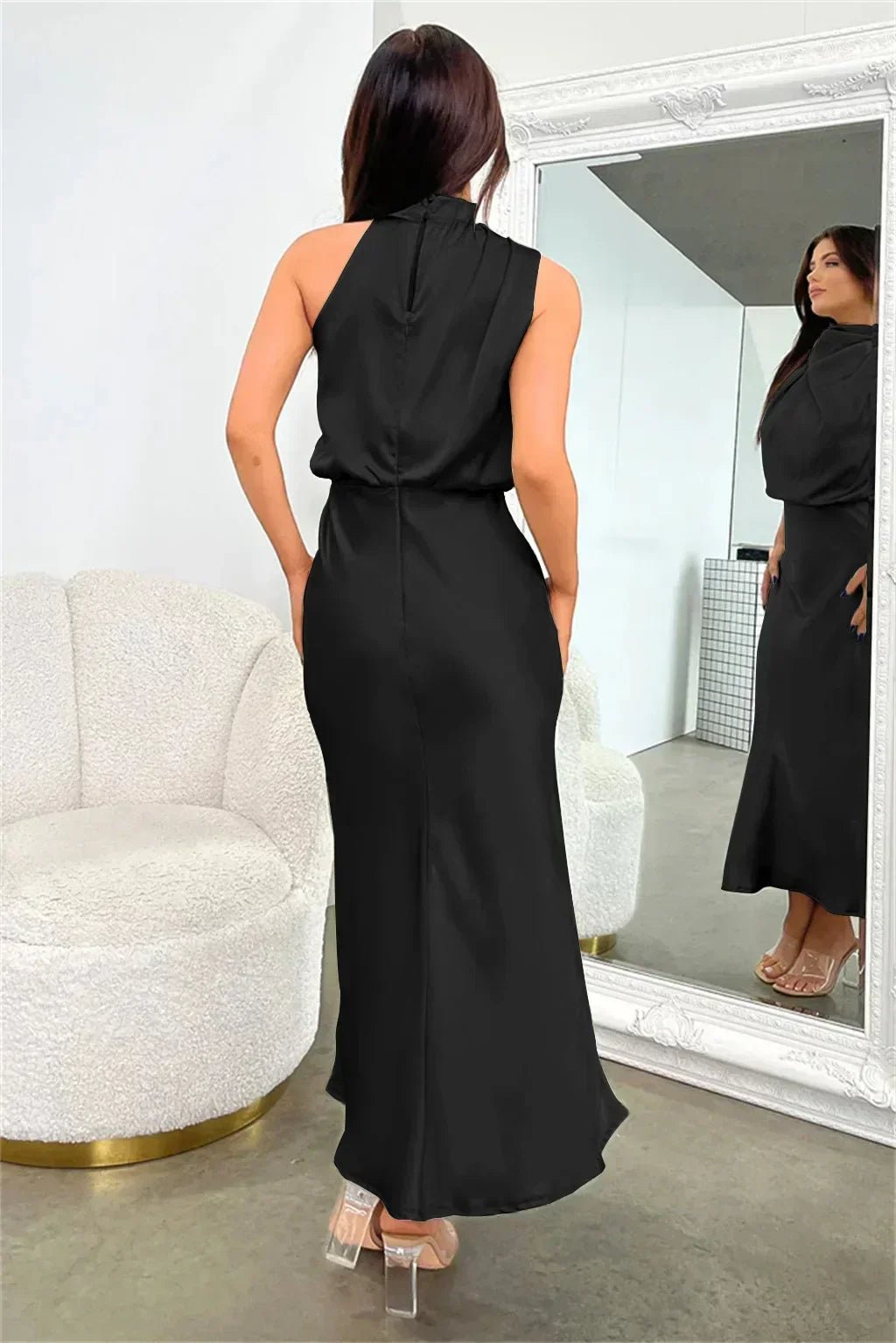 Women's Satin Halter Midi Party Dress