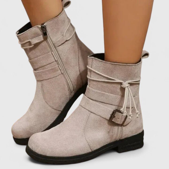 Women's Suede Ankle Boots - Beige