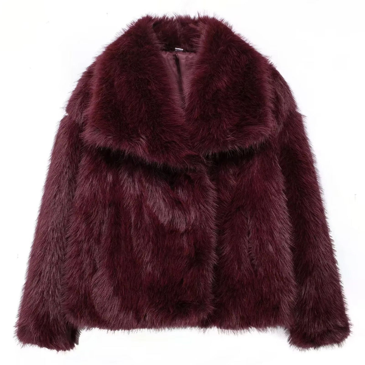 Women's Oversized Faux Fur Jacket - Wine Red