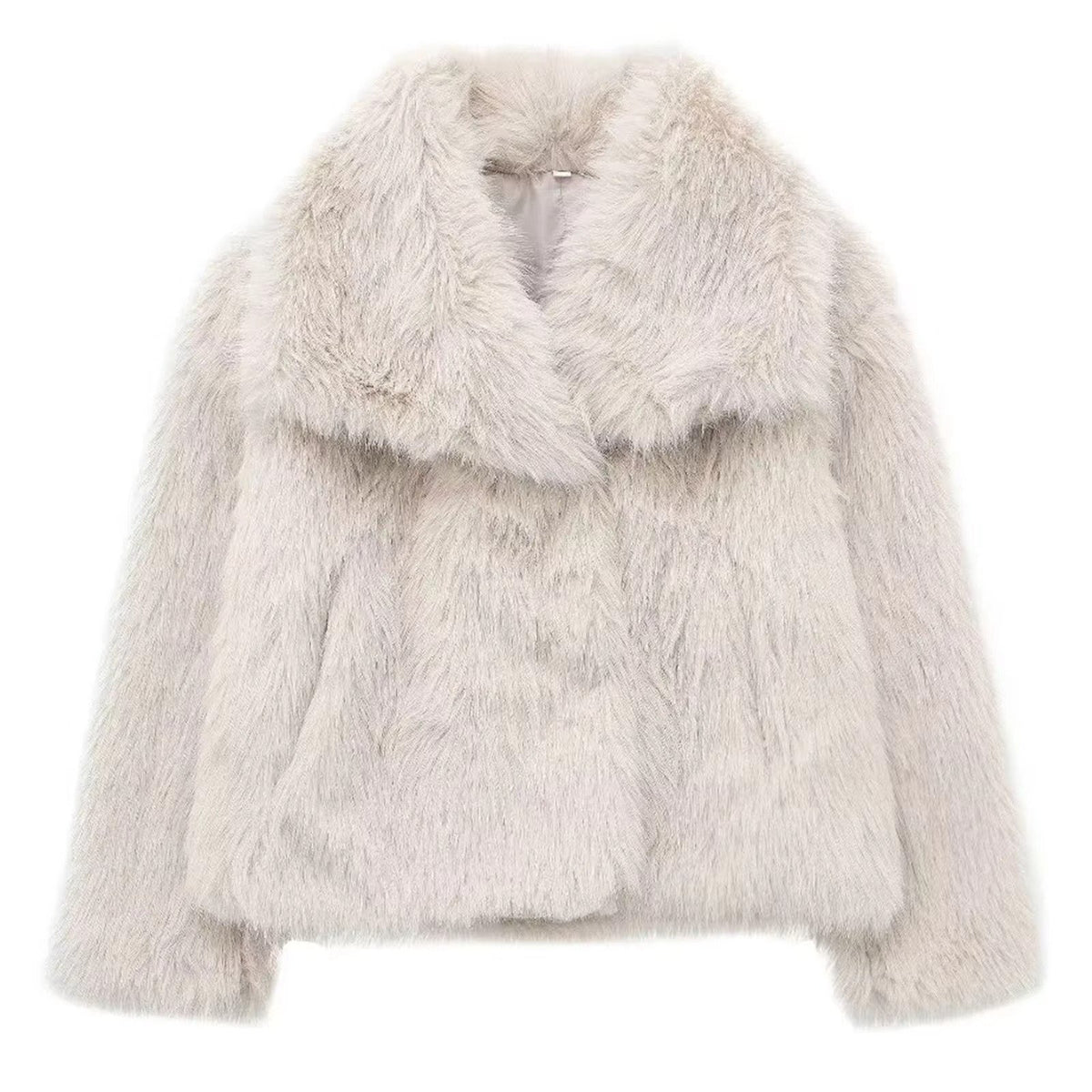 Women's Oversized Faux Fur Jacket - Beige White