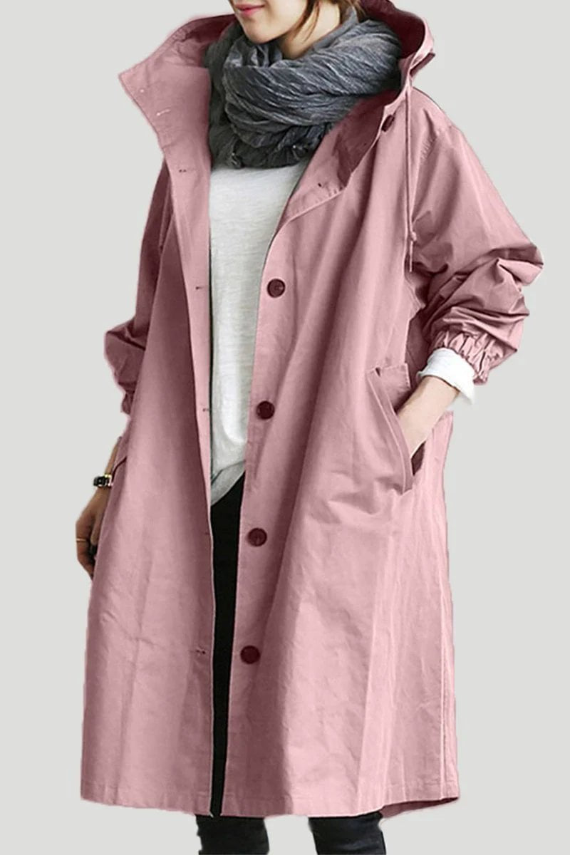 Women's Oversized Midi Hooded Longline Trench Coat - Pink