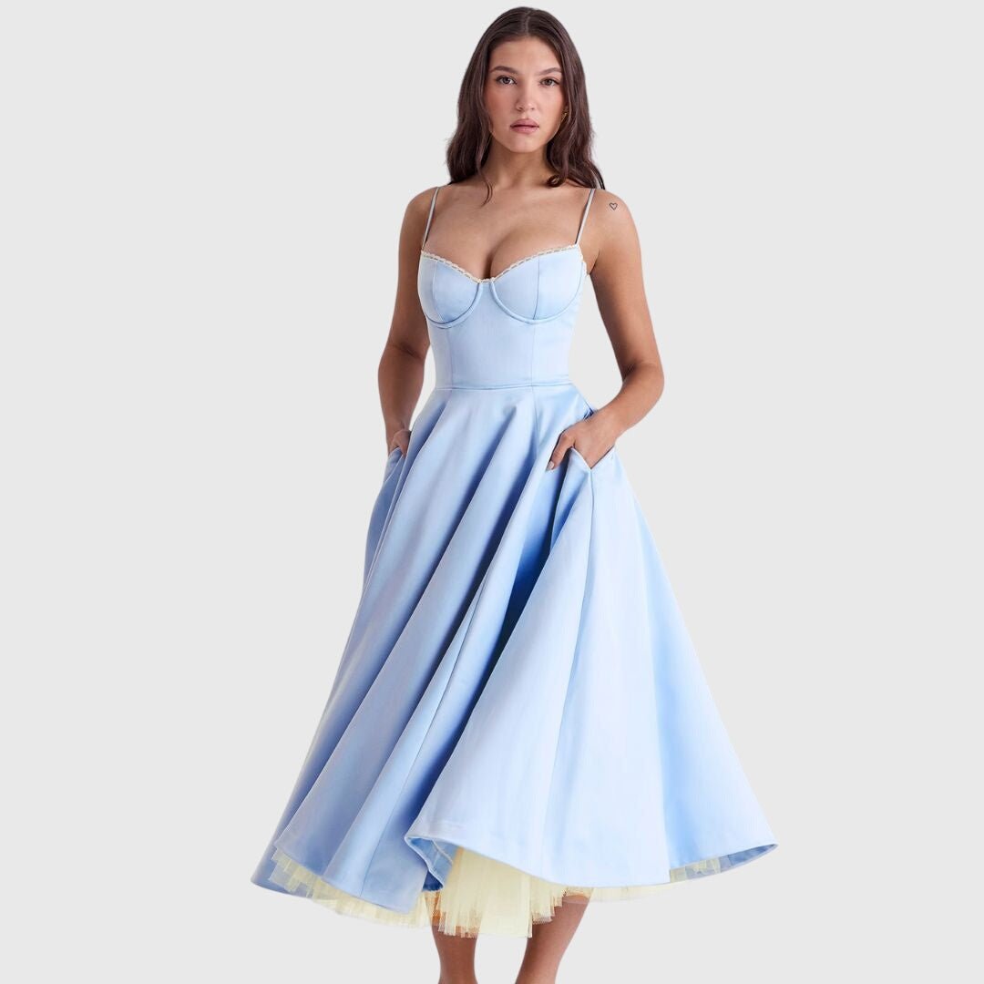 Women's Corset Satin Lace Midi Party Dress