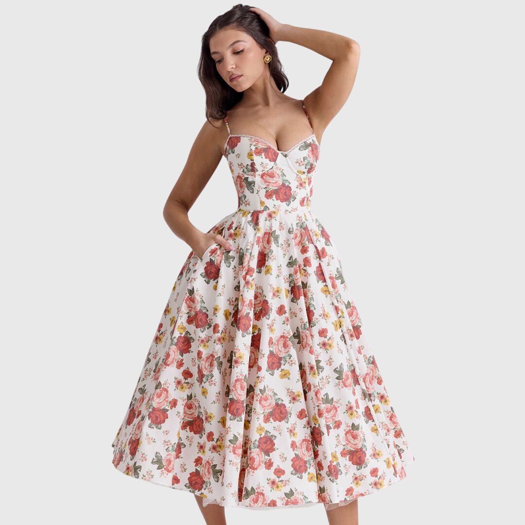 Women's Corset Satin Lace Midi Party Dress
