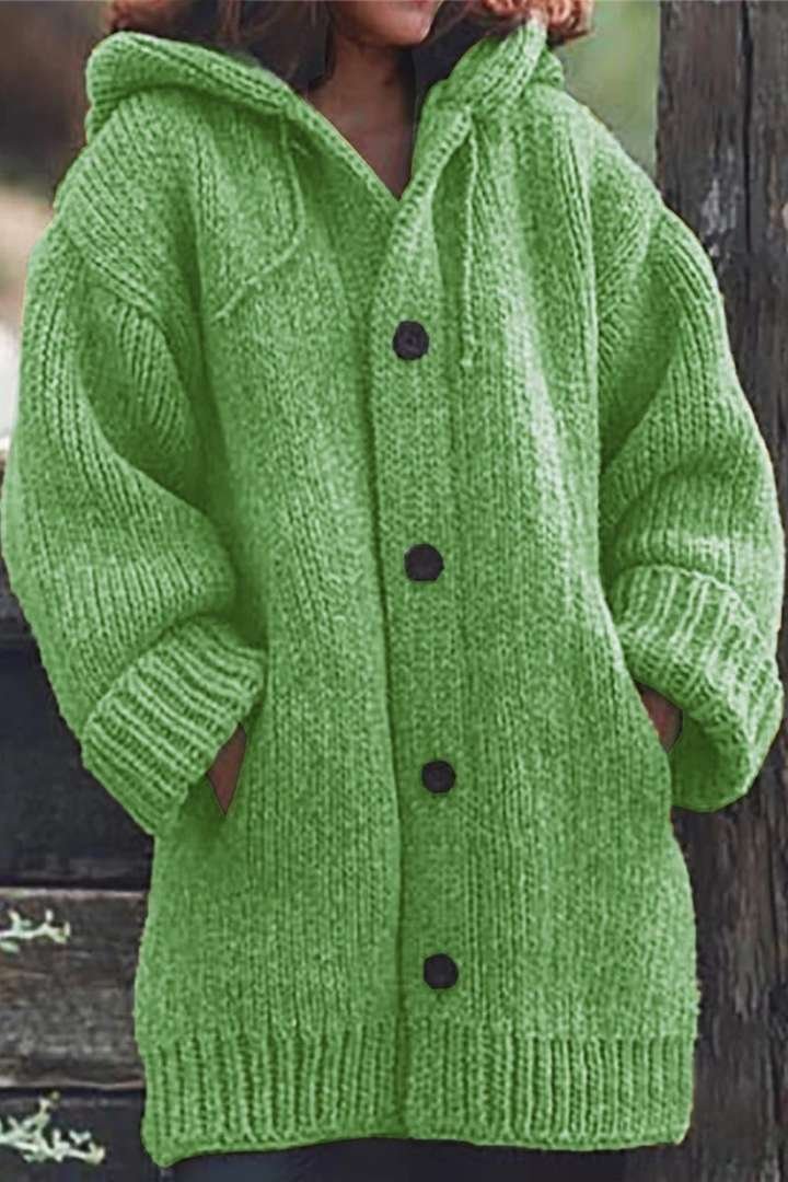 Women's Chunky Oversized Knit Ribbed Hooded Cardigan - Green