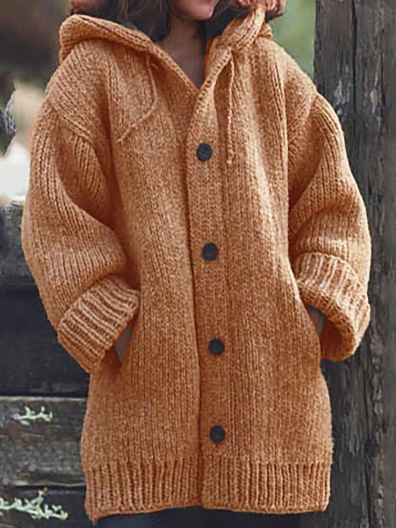 Women's Chunky Oversized Knit Ribbed Hooded Cardigan - Orange