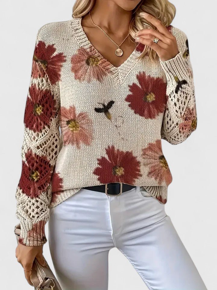 Women's Floral V-Neck Jumper