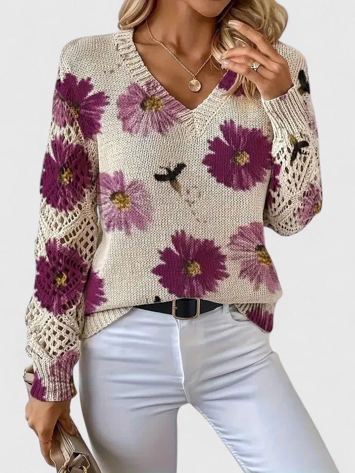 Women's Floral V-Neck Jumper