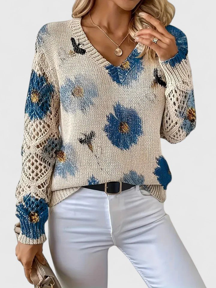 Women's Floral V-Neck Jumper