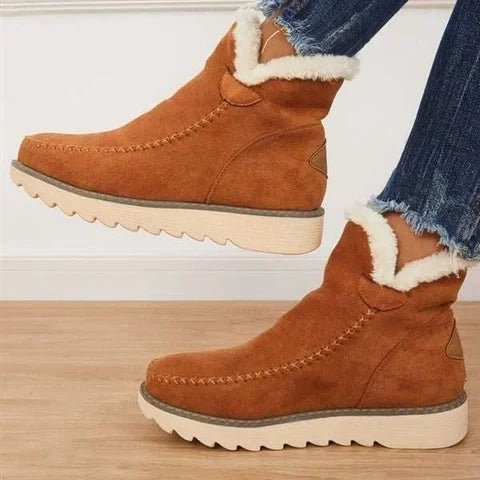 Women's Suede Platform Winter Ankle Boots - Brown