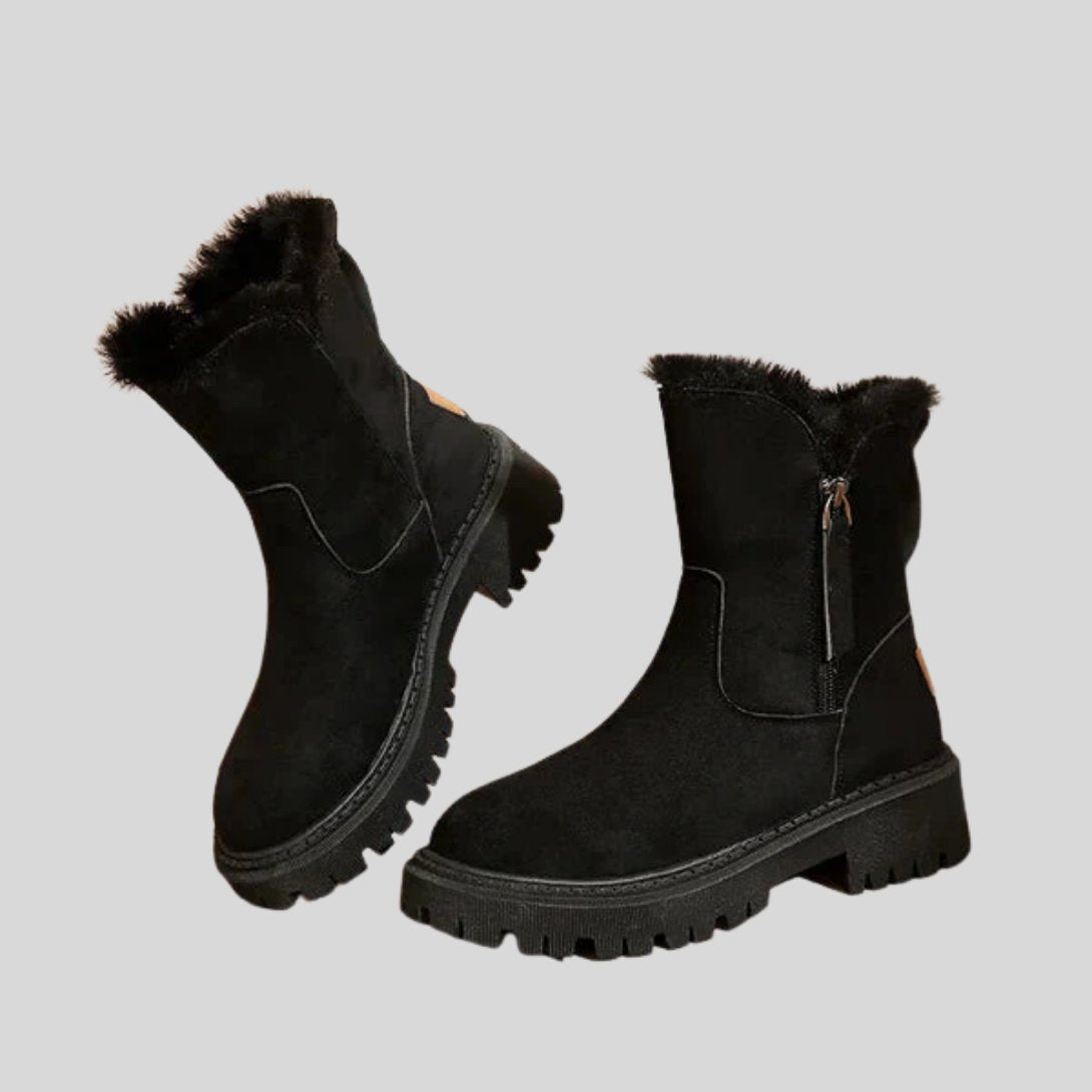 Women's Suede Snow Ankle Boots - Black