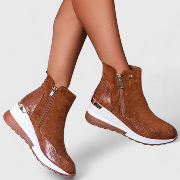 Women's Suede Wedge Ankle Boots - Brown