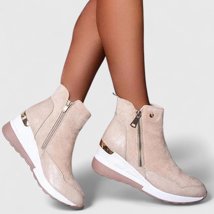 Women's Suede Wedge Ankle Boots - Beige