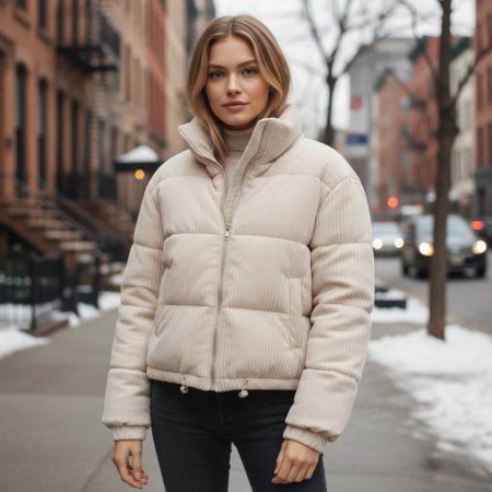 Women's Cropped Corduroy Puffer Jacket - M