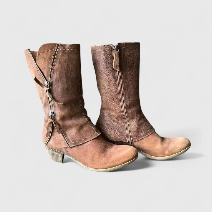 Women's Leather Slouch Boots - Brown