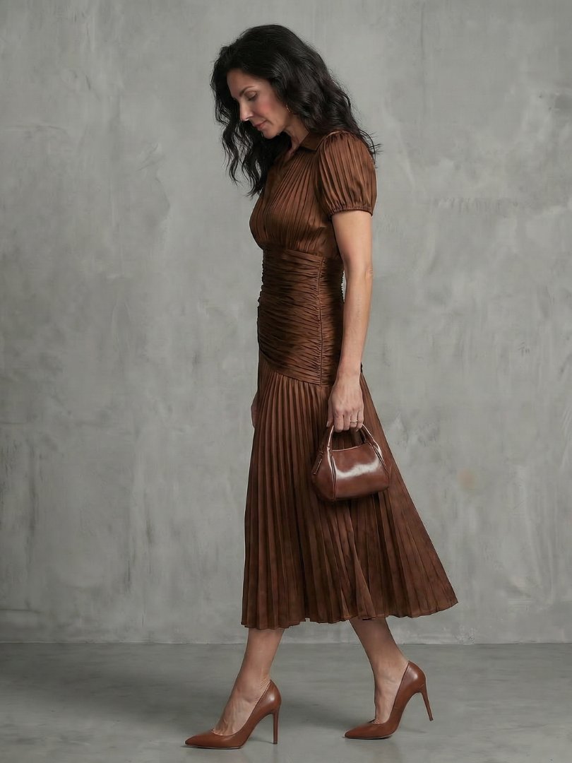 Women's Striped Satin Midi Party Dress