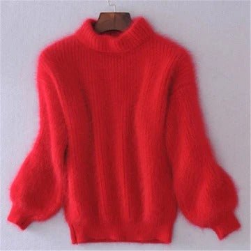 Women's Oversized Knit Roll Neck Jumper - Red