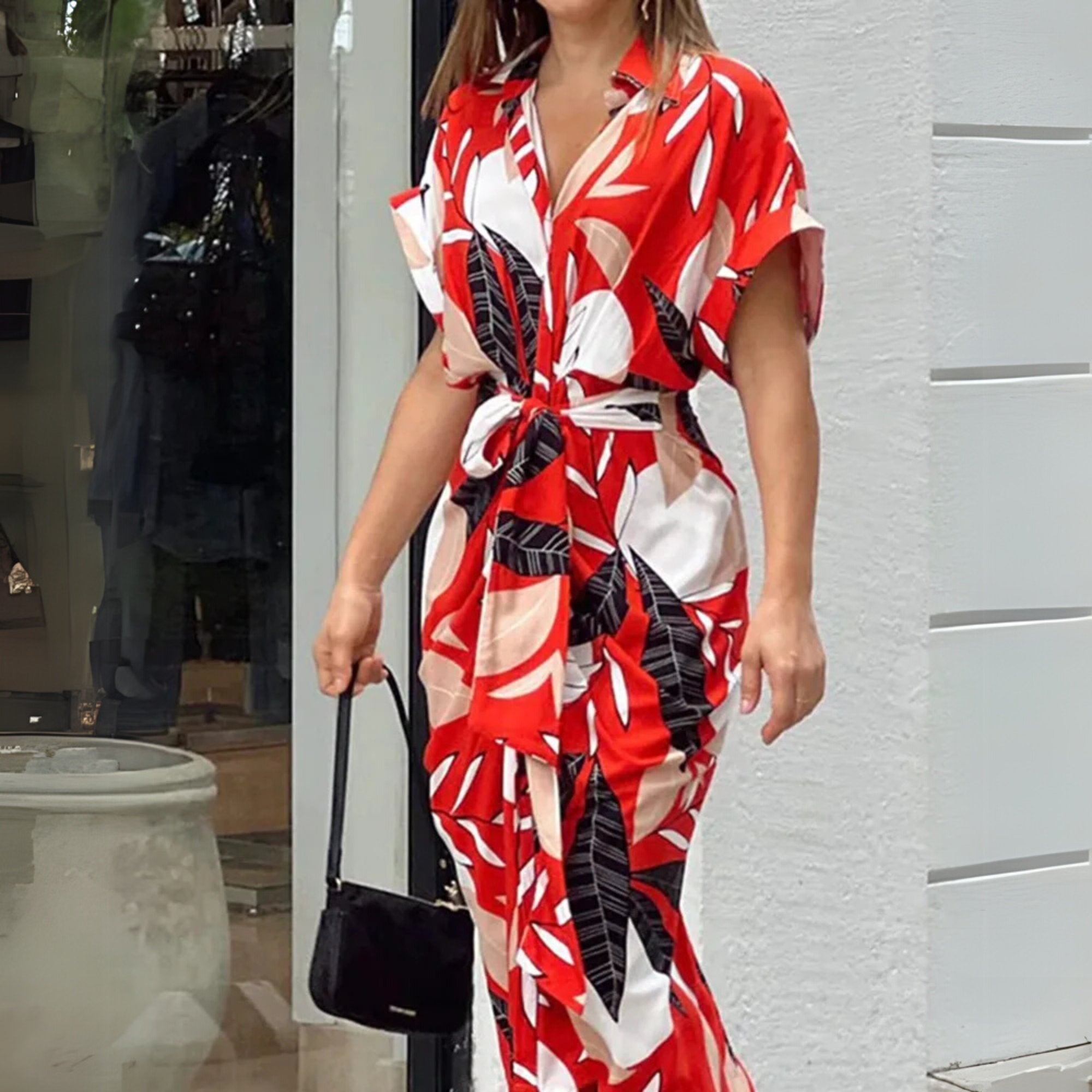 Women's Satin Midi Dress - Red