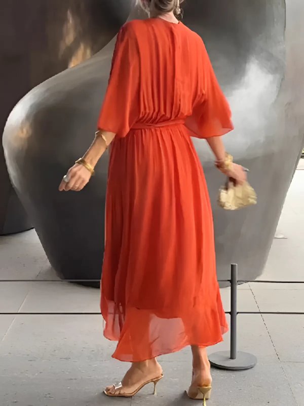 Women's Black V-Neck Chiffon Wrap Midi Dress