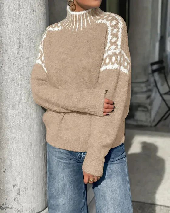Women's Oversized Leopard Funnel Neck Jumper