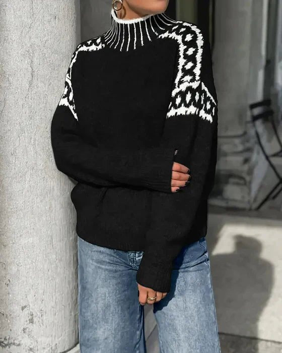 Women's Oversized Leopard Funnel Neck Jumper